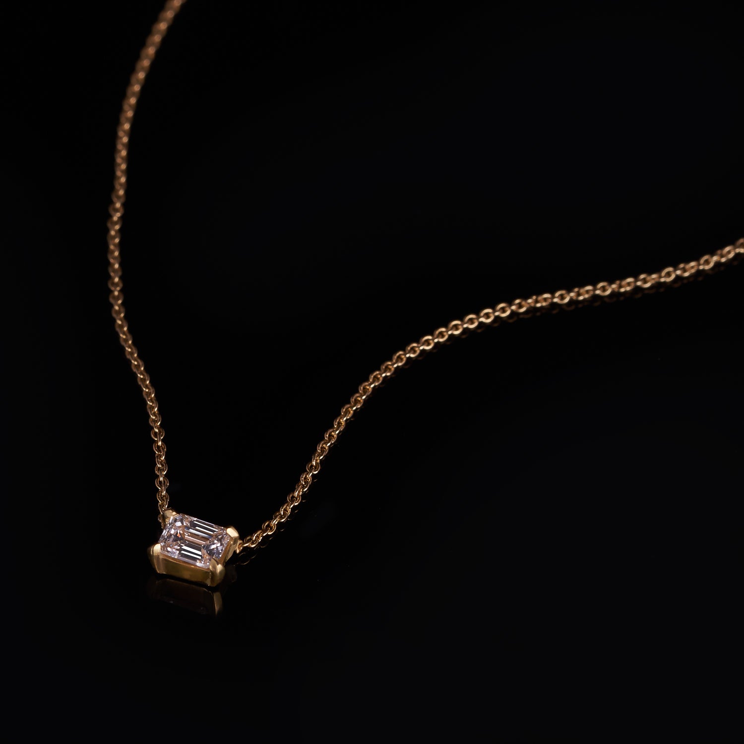 Close up of Baguette diamond necklace
